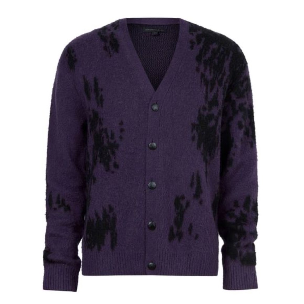 John Varvatos Star USA Alger Cardigan Large Wool Alpaca Abstract Knit Sweater